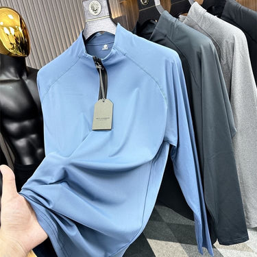 High Elastic Half Zipper Stand-up Collar Long Sleeve T-shirt
